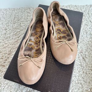 Sam Edelman Women's 6 Felicia Classic Nude Leather Bow Detail Ballet Flats